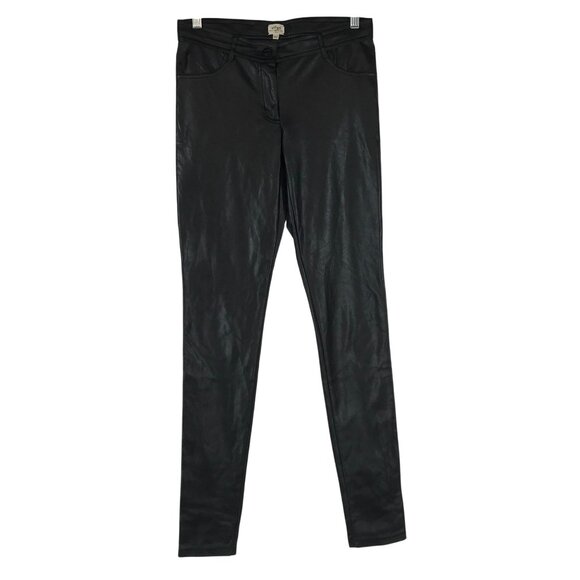 WILFRED - WOMEN'S 2 - BLACK NYLON FAUX LEATHER BUTTON WAIST PANTS - Picture 1 of 8